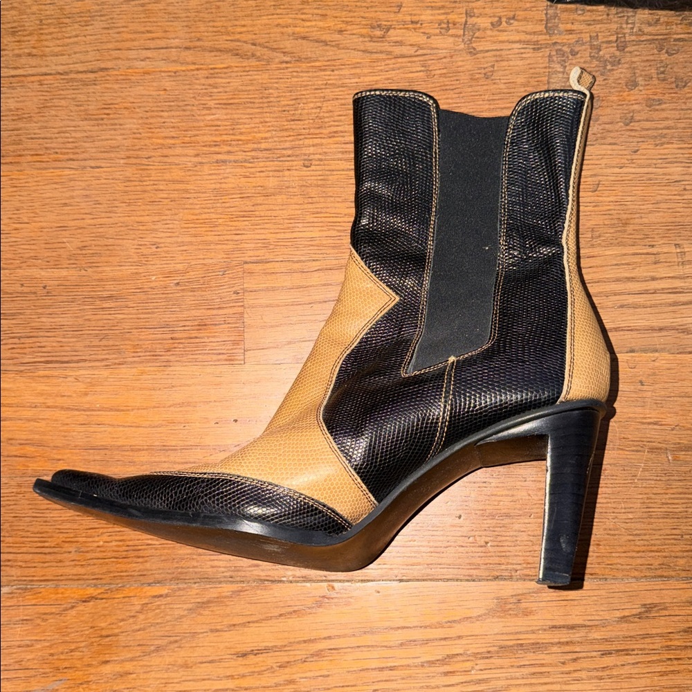 bebe Black and Tan Heeled Boots